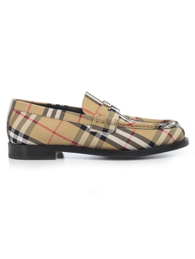 Shop Burberry Vintage Check Loafers In Aantique Yellow