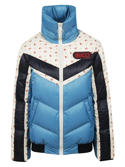 Shop Gucci Logo Patch Padded Jacket In Sky