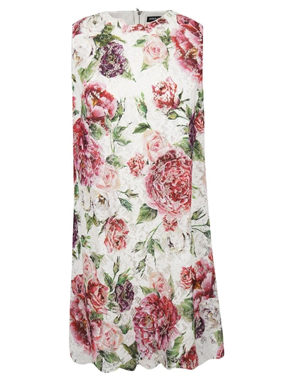 Shop Dolce & Gabbana Floral Print Dress In Har Peonie Panna