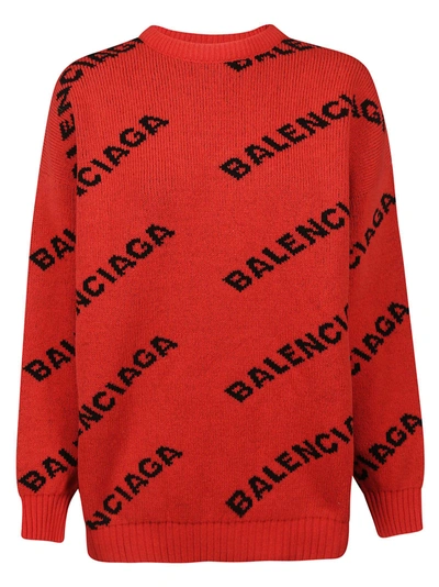 Shop Balenciaga Logo Stretch Sweater In Orange Black