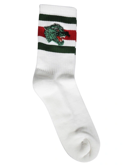 Shop Gucci Panther Patch Socks In White Dark Green