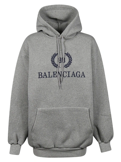 Shop Balenciaga Printed Hoodie In Heather Grey