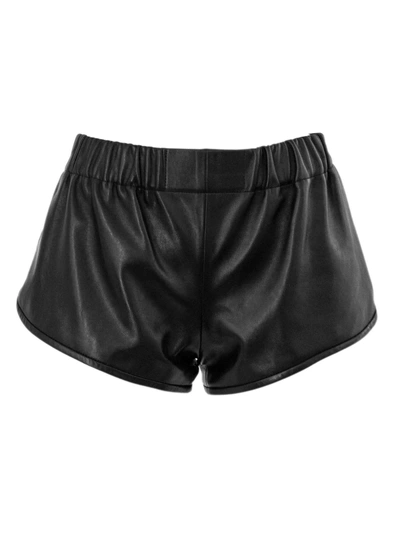 Shop Saint Laurent Black Lambskin Shorts. In Nero