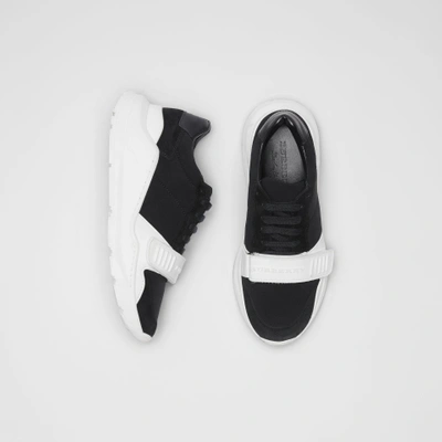 Shop Burberry Suede, Neoprene And Leather Sneakers In Black/optic White