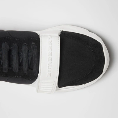 Shop Burberry Suede, Neoprene And Leather Sneakers In Black/optic White