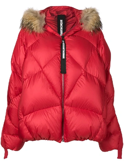 Shop As65 Fur Trim Puffer Jacket In Red