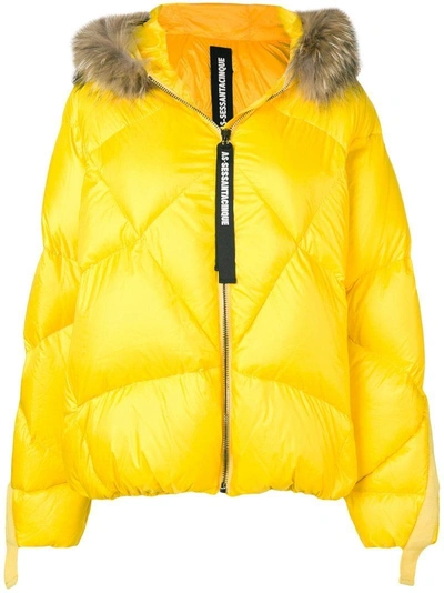 Shop As65 Fur Trim Puffer Jacket In 250 Yellow