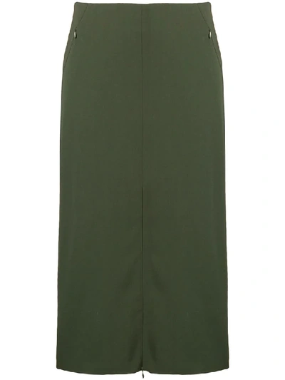 Shop Aalto Front Zip Midi Skirt In Green