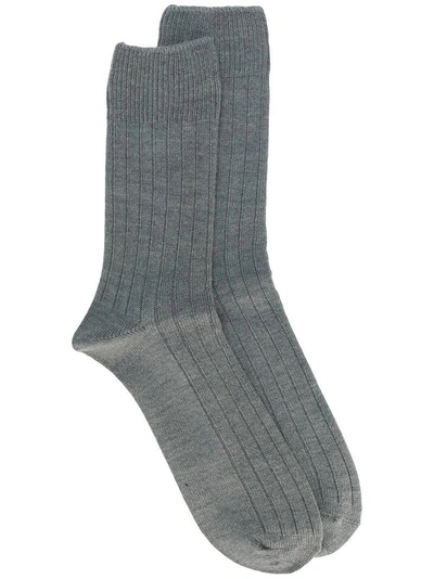 Shop Comme Des Garçons Homme Deux Comme Des Garçons Homme Plus Ribbed Knit Socks - Grey