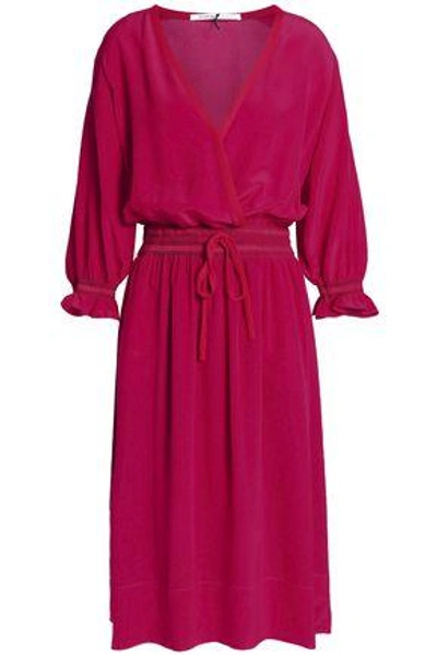 Shop Agnona Wrap-effect Gathered Silk Crepe De Chine Dress In Fuchsia