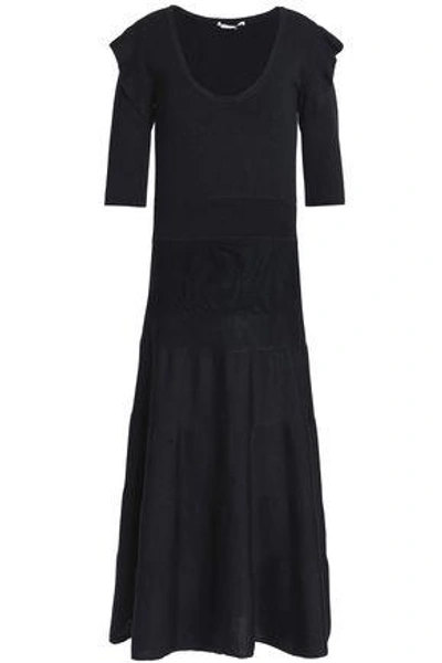 Shop Agnona Ruffle-trimmed Wool Midi Dress In Black