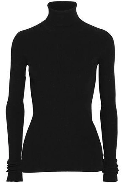 Shop Jil Sander Woman Open-back Ribbed-knit Turtleneck Sweater Black