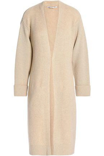 Shop Agnona Woman Ribbed Wool And Cashmere-blend Cardigan Beige