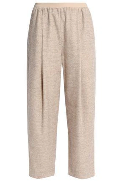 Shop Agnona Woman Herringbone Bouclé Straight-leg Pants Beige