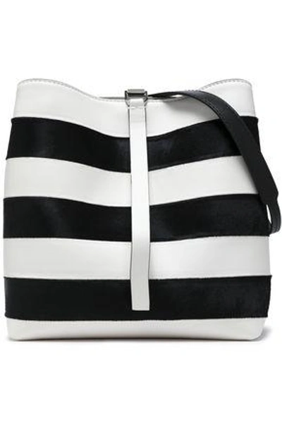 Shop Proenza Schouler Woman Frame Striped Leather And Calf Hair Shoulder Bag White