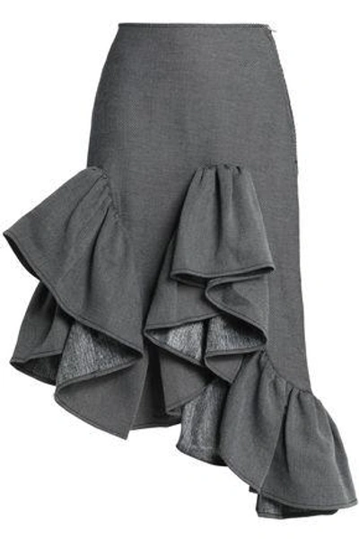 Shop Marques' Almeida Woman Ruffled Asymmetric Cotton-blend Twill Skirt Dark Gray