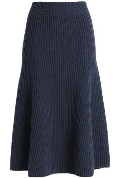 Shop Agnona Woman Ribbed Cashmere Skirt Indigo