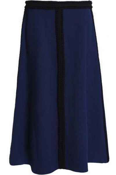 Shop Agnona Woman Wool And Silk-blend Crepe Midi Skirt Navy