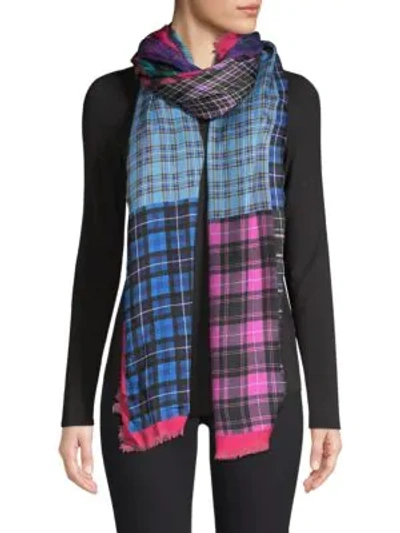 Shop Franco Ferrari Patchwork Plaid Cashmere Scarf In Pink