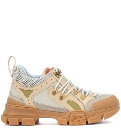 Shop Gucci Flashtrek Mesh Sneakers In Beige