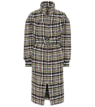 Shop Miu Miu Checked Wool-blend Coat In Multicoloured