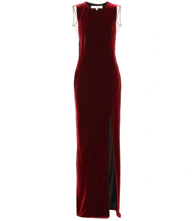 Shop Galvan Crescent Velvet Maxi Dress In Red