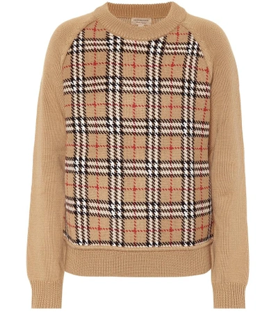 Shop Burberry Checked Wool Jacquard Sweater In Beige