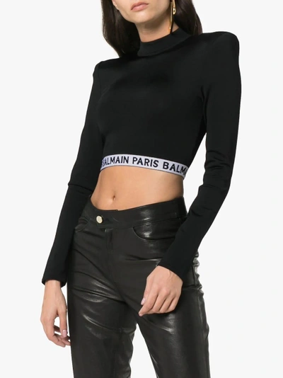 Shop Balmain Long Sleeve Crop Top