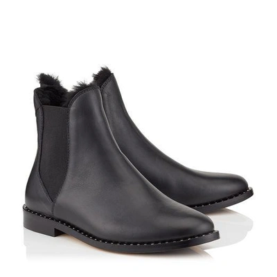 Shop Jimmy Choo Merril Flat Black Leather Ankle Boots With Black Shearling In Black/black