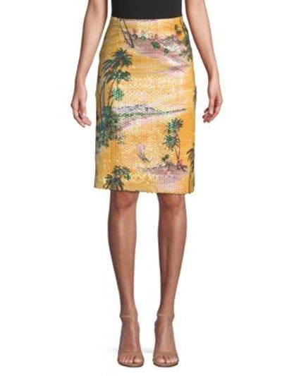 Shop Le Superbe Hawaiian Sequin Pencil Skirt In Sunset Gold