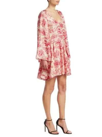 Shop Elizabeth And James Aga Toile Floral-print Silk A-line Dress In Cameo Alabaster
