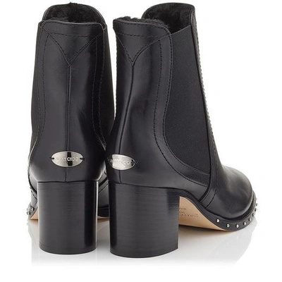 Shop Jimmy Choo Merril 65 Black Leather Ankle Boots With Shearling Lining In Black/black