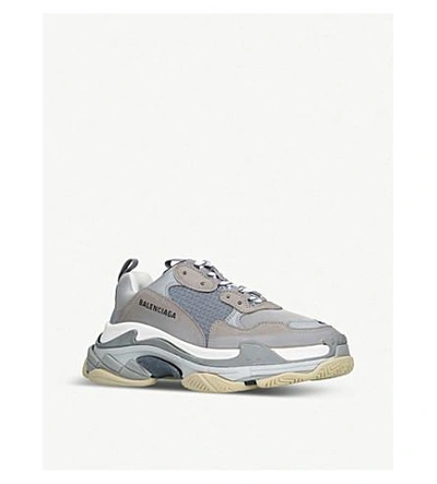 Shop Balenciaga Triple S Runner Leather And Mesh Trainers In Grey