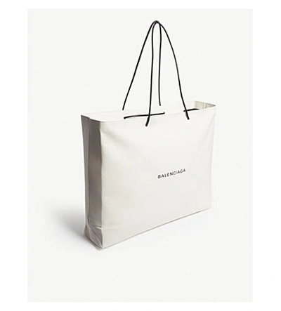 Shop Balenciaga Logo Large Grained Leather Tote In White Black