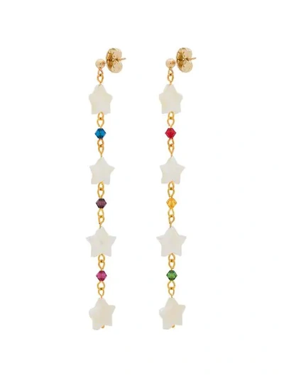 Shop Venessa Arizaga Pearl Star And Crystal Charm Drop Earrings - White