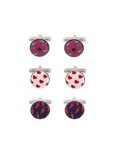 Shop Fefè Glamour Pochette Fefè Pack Of Three Patterned Cufflinks - Blue