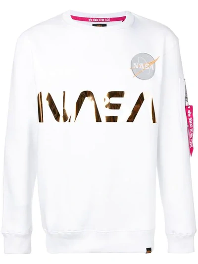 Shop Alpha Industries Nasa Print Sweatshirt In White