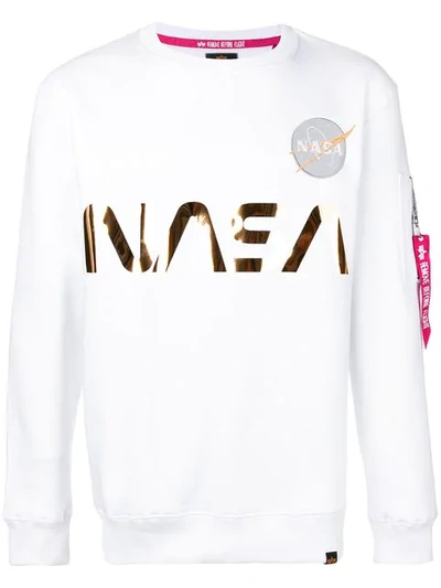Alpha Industries Nasa Print Sweatshirt In White