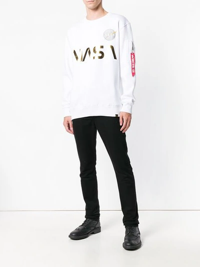 Shop Alpha Industries Nasa Print Sweatshirt In White