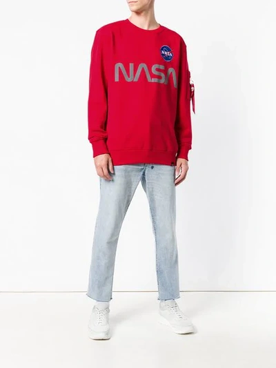 Shop Alpha Industries Nasa Print Sweatshirt In Red