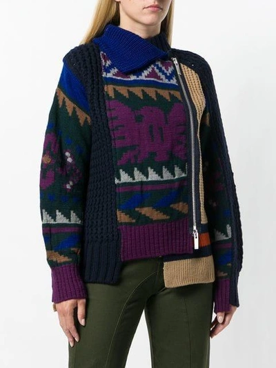 Shop Sacai Patchwork Asymmetric Sweater In Blue