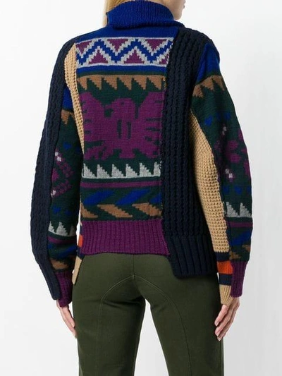 Shop Sacai Patchwork Asymmetric Sweater In Blue