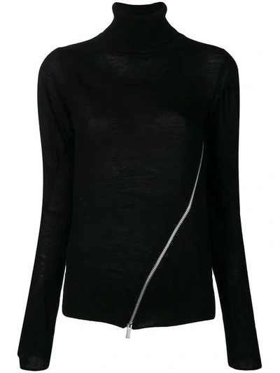 Shop Sacai Zip Front Turtleneck Sweater - Black