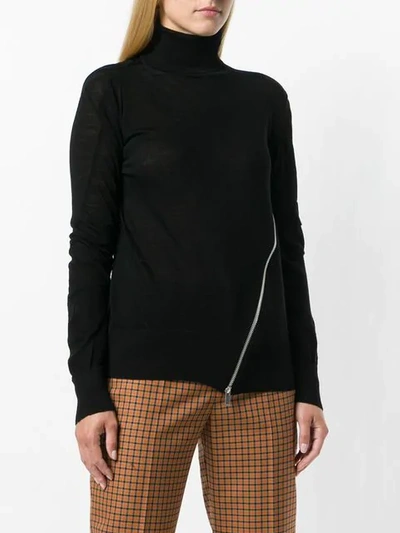 Shop Sacai Zip Front Turtleneck Sweater - Black