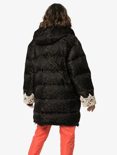Shop Gucci Oversized Lace Trim Puffer Jacket In Black