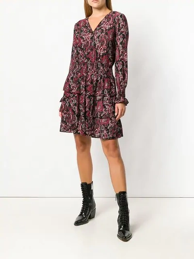 Shop Michael Michael Kors V-neck Printed Flared Dress - Black