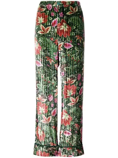 Shop F.r.s For Restless Sleepers Velvet Floral Trousers In Green
