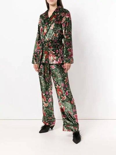 Shop F.r.s For Restless Sleepers Velvet Floral Trousers In Green