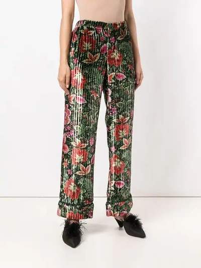 Shop F.r.s For Restless Sleepers Velvet Floral Trousers In Green