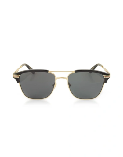 Shop Gucci Gg0241s 002 Square-frame Metal Sunglasses In Black/smoke